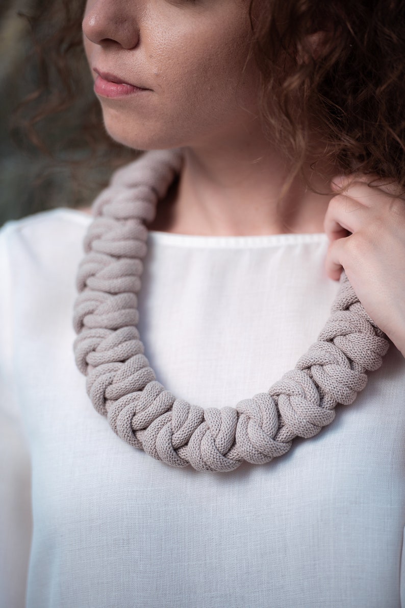 Knotted cotton rope necklace made from lightweight soft cotton cord, chunky necklace, statement necklace, bib necklace, textile jewellery image 4