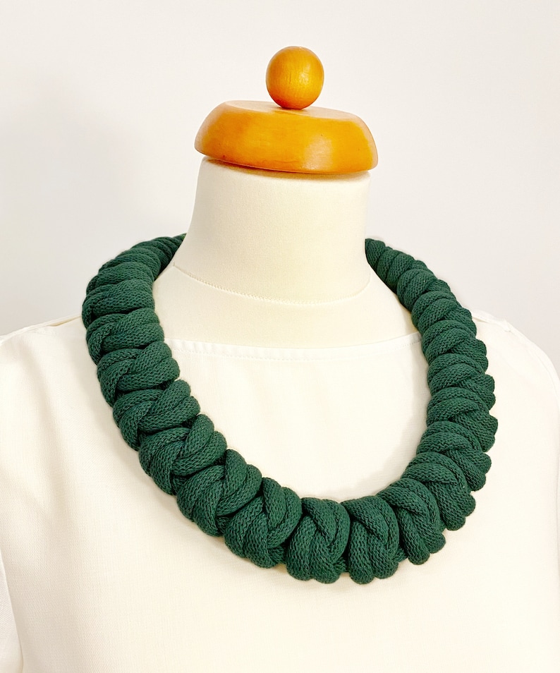 Knotted cotton rope necklace made from lightweight soft cotton cord, statement necklace, chunky necklace, textile jewellery, gift ideas Pine Green