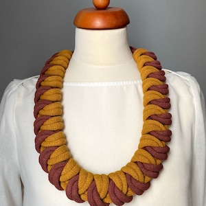 Two-Toned Knotted Cotton Rope Necklace, Chunky Statement Textile Jewelry