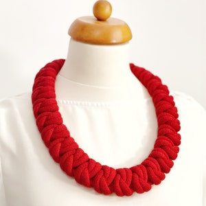 Knotted cotton rope necklace made from lightweight soft cotton cord, statement necklace, chunky necklace, textile jewellery, gift ideas Red