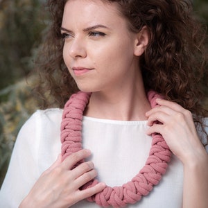 Knotted cotton rope necklace made from lightweight soft cotton cord, chunky necklace, statement necklace, bib necklace, textile jewellery image 5