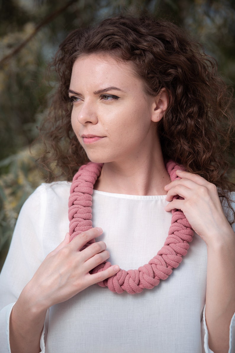 Knotted cotton rope necklace made from lightweight soft cotton cord, chunky necklace, statement necklace, bib necklace, textile jewellery image 5