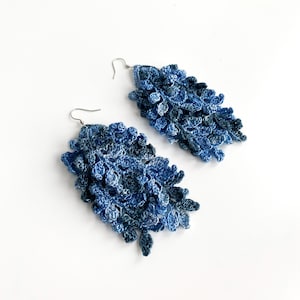 Crocheted earrings, textile earrings, leaf earrings, Christmas gift ideas, handmade earrings, statement earrings, one of a kind gift