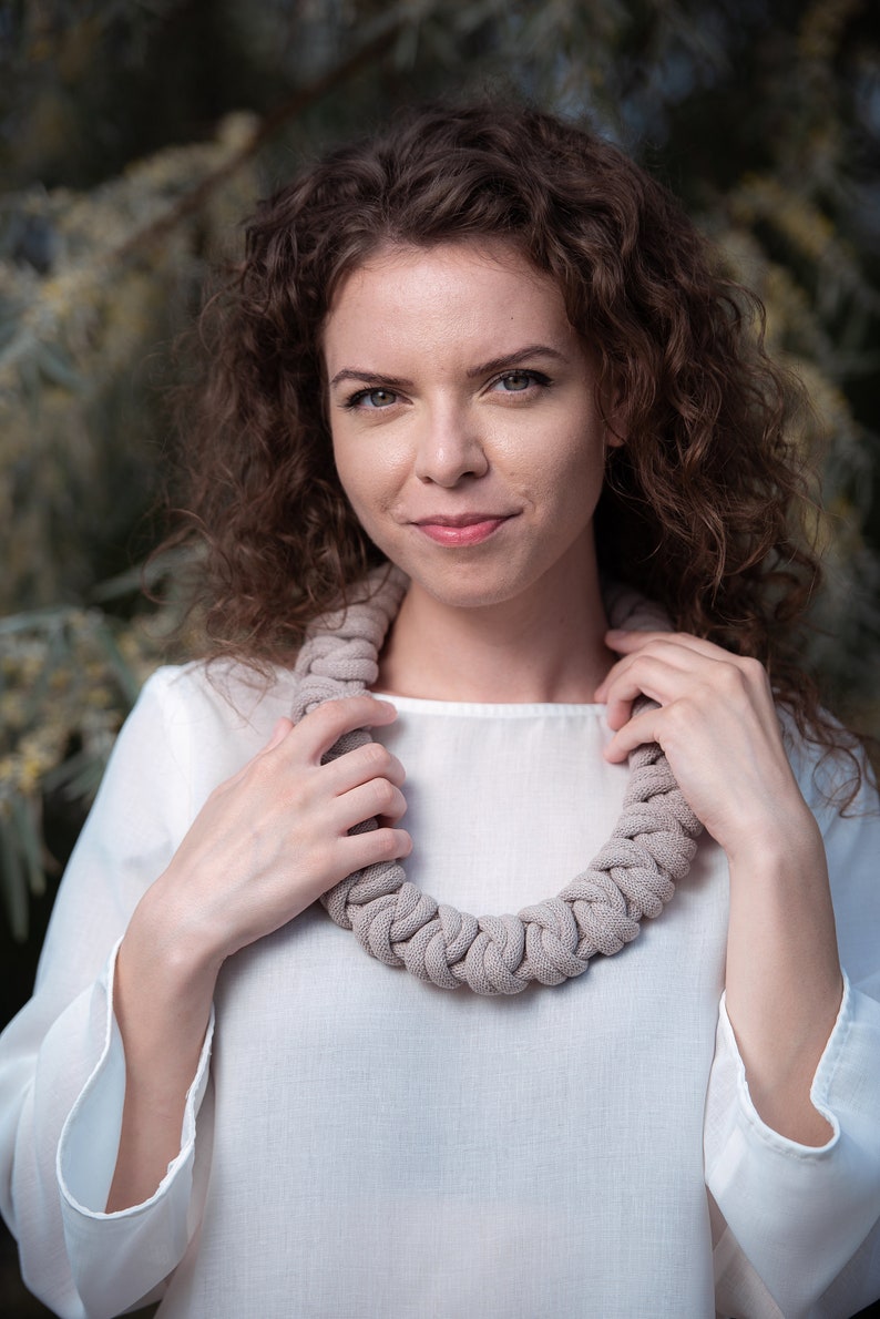 Knotted cotton rope necklace made from lightweight soft cotton cord, chunky necklace, statement necklace, bib necklace, textile jewellery image 3