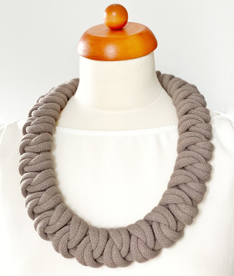 Knotted cotton rope necklace made from lightweight soft cotton cord, statement necklace, chunky necklace, textile jewellery, gift ideas Beige