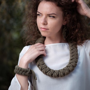 Knotted cotton rope necklace made from lightweight soft cotton cord, chunky necklace, statement necklace, bib necklace, textile jewellery image 1