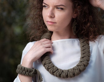 Knotted cotton rope necklace made from lightweight soft cotton cord, chunky necklace, statement necklace, bib necklace, textile jewellery