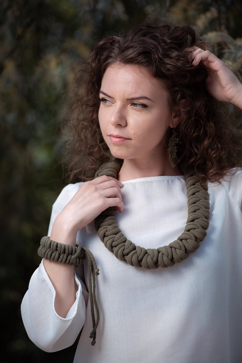 Knotted cotton rope necklace made from lightweight soft cotton cord, chunky necklace, statement necklace, bib necklace, textile jewellery image 1