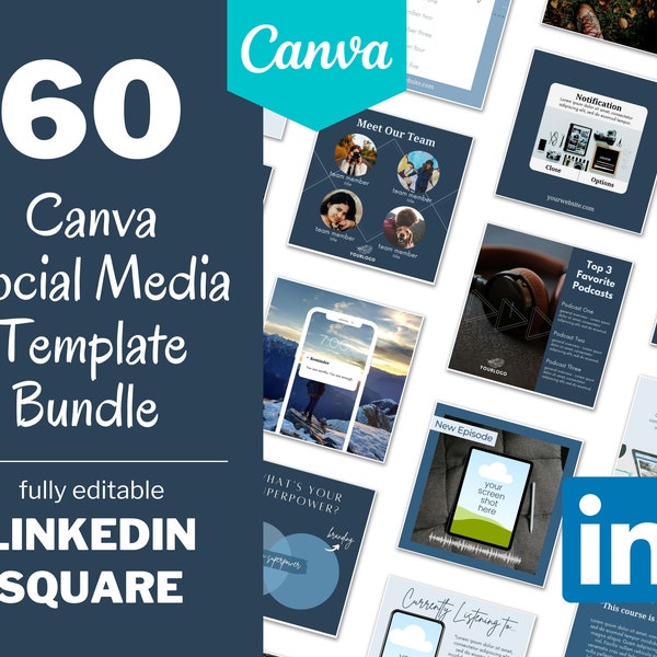 LinkedIn Square Canva Social Media Templates, Blue LinkedIn Templates, LinkedIn Marketing, Engagement Post Graphics, SQUARE 1200x1200px