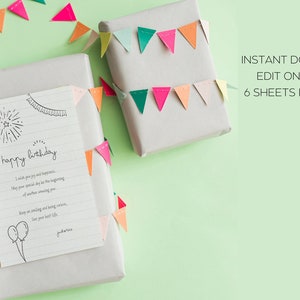 Happy Birthday Set - School Style. Biglietto auguri, inviti ed etichette regalo pronti da stampare. Editabile su Canva