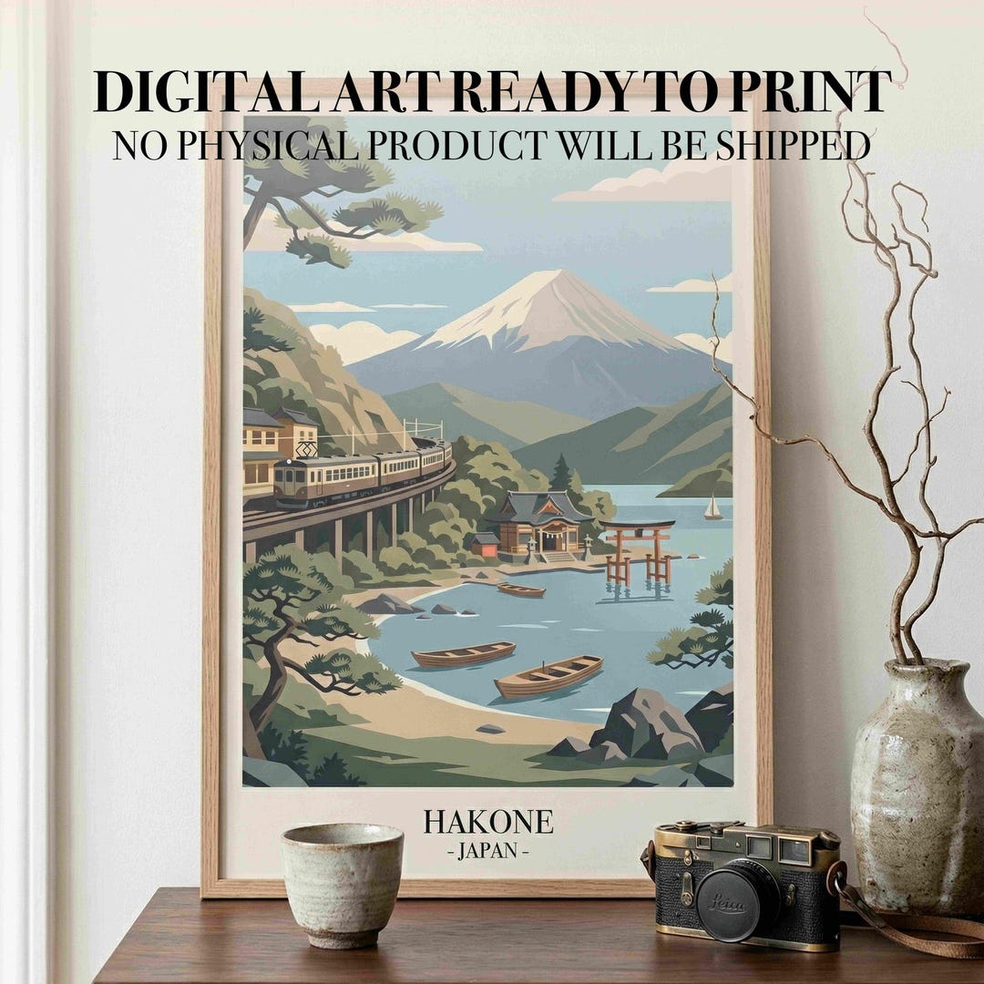 Hakone Japan Travel Poster | Vintage Mount Fuji Wall Art | Japandi ...