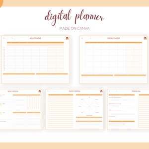 Bundle Weekly & Monthly Planner. 5 pagine per rimanere organizzati  con schemi e tabelle. Download digitale editabile con Canva.