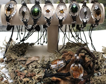 Insect Resin Bracelet: Scorpion, Hornet, Beetle, Spider Macrame Cord