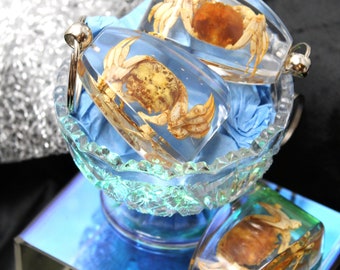 Real Crab Resin Pendant – Marine Life Keyring, Ocean Lover Gift