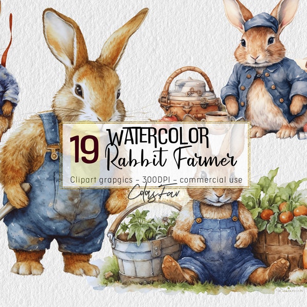 Enchanting Rabbit Farmer Watercolor Bundle: Whimsical Farm Illustrations for Children's Books, Nursery Decor, and More