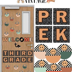 Groovy Vintage Classroom Door Display