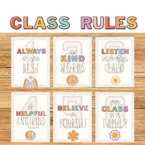 Retro Rainbow Class Rules Posters