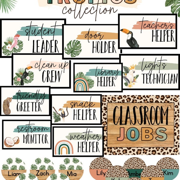 Boho Tropics Class Jobs Display [editable]