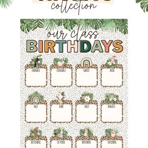 Póster de cumpleaños de la clase Boho Tropics, descarga digital