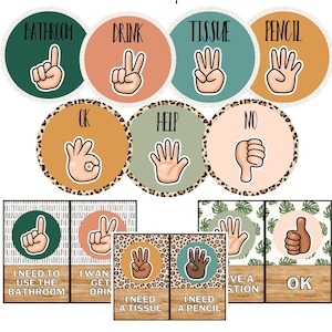 Boho Tropics Hand Signals Classroom Posters [editable]