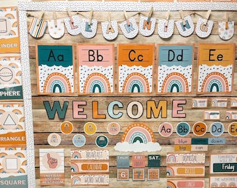 Modern Boho Rainbow Classroom Decor Bundle