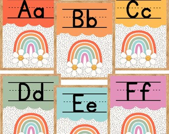 Retro Rainbow Classroom Alphabet Posters