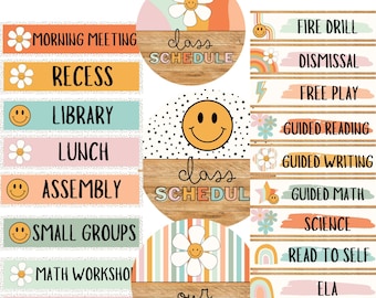 Groovy Boho Classroom Schedule [editable]