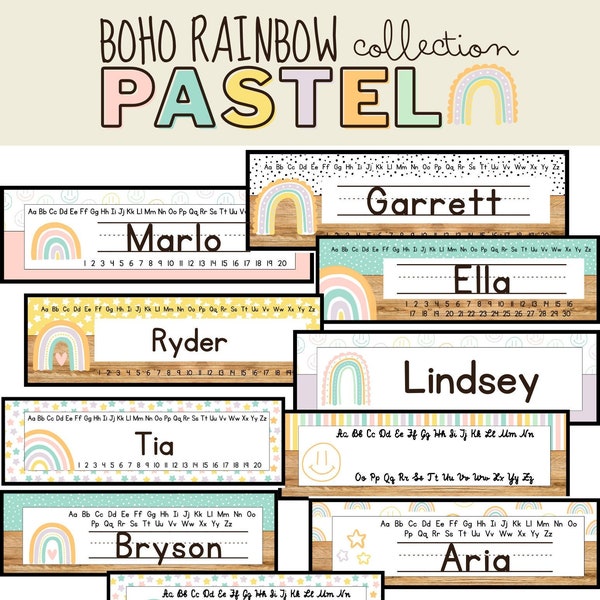 Pastel Boho Rainbow Desk Plates [editable]