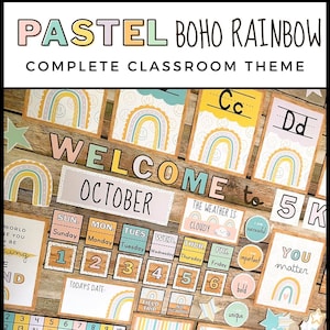 Pastel Boho Rainbow Complete Classroom Collection