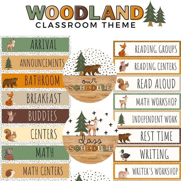 Woodland Visual Classroom Schedule [editable]