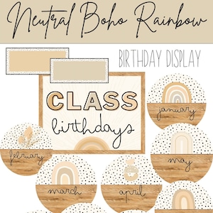 Exhibición de cumpleaños de clase arcoíris boho neutral