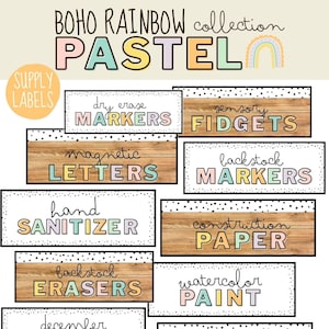 Pastel Boho Rainbow Classroom Supply Labels