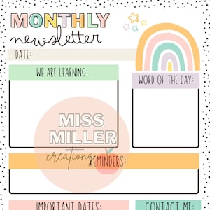 Pastel Boho Rainbow Classroom Newsletter [editable]