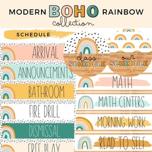 Modern Boho Rainbow Classroom Schedule [editable]
