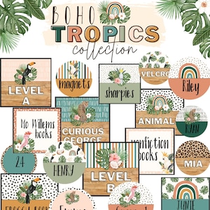 Etiquetas para aulas de Boho Tropics [editables]