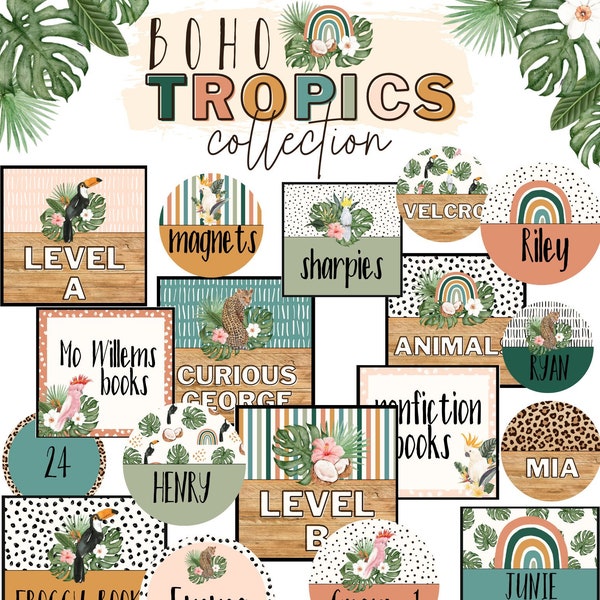 Boho Tropics Classroom Labels [editable]