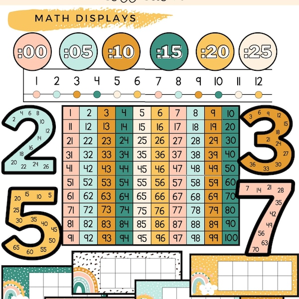 Modern Boho Rainbow Classroom Math Displays