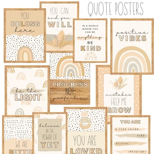 Neutral Boho Rainbow Classroom Motivational Quote Posters