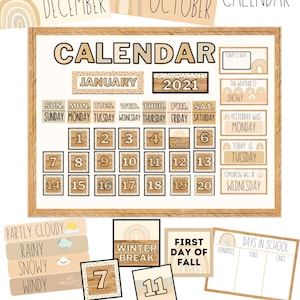 Neutral Boho Rainbow Classroom Calendar