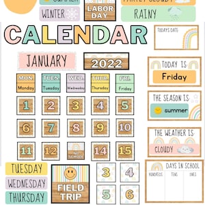Pastel Boho Rainbow Classroom Calendar