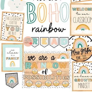 Modern Boho Rainbow Classroom Decor [editable]