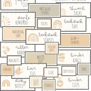 Neutral Boho Rainbow Teacher Toolbox Labels [editable]