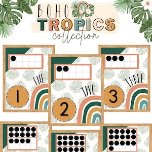 Pósteres de números de aula de Boho Tropics
