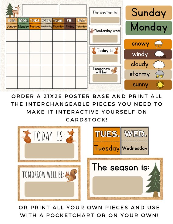 Woodland Classroom Calendar - Etsy Woodland Classroom Calendar - Etsy