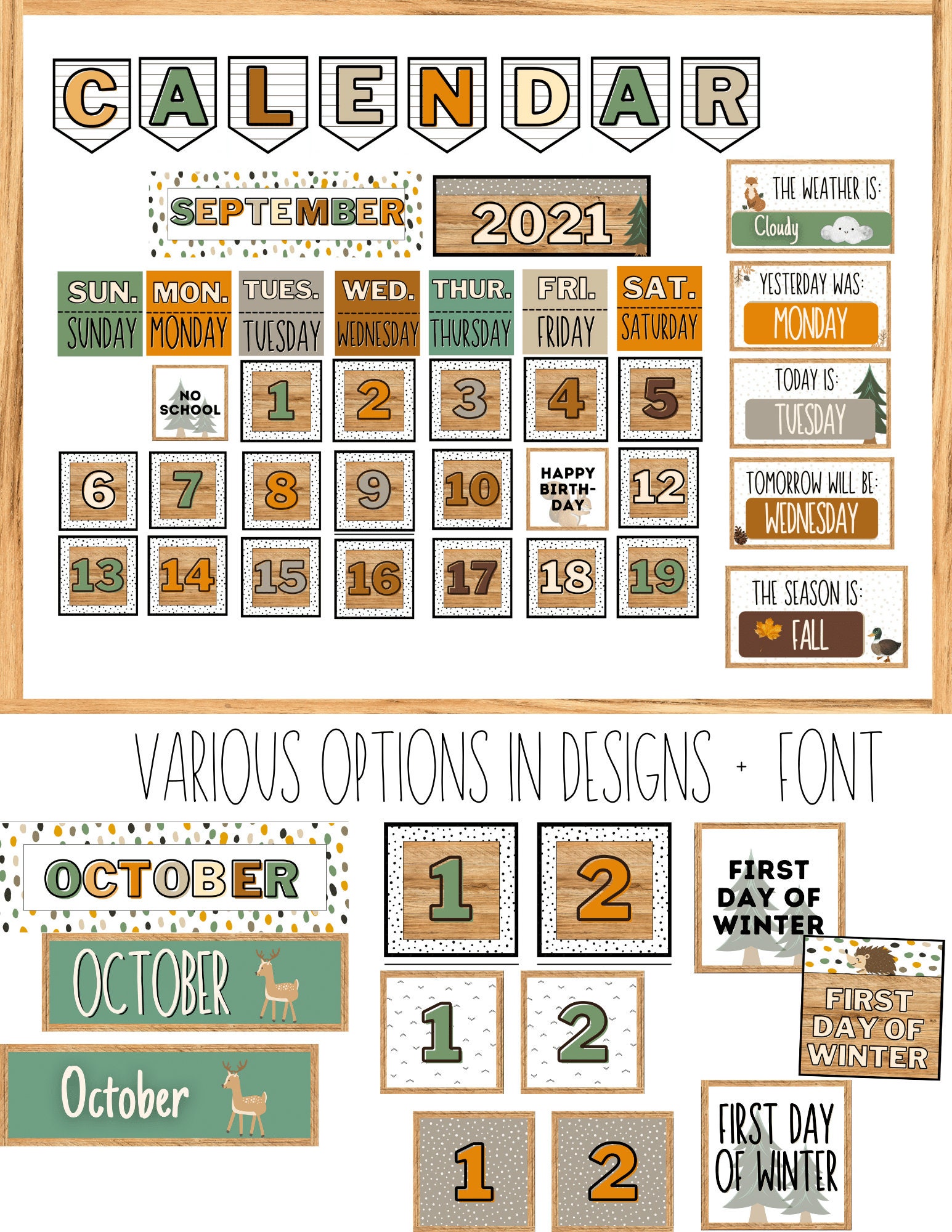 Woodland Interactive Classroom Calendar editable Etsy