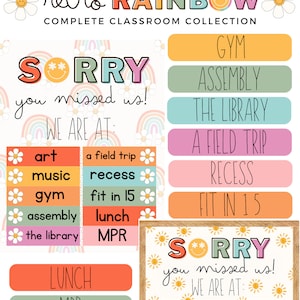 Retro Rainbow Where Are We Classroom Door Sign [editable]