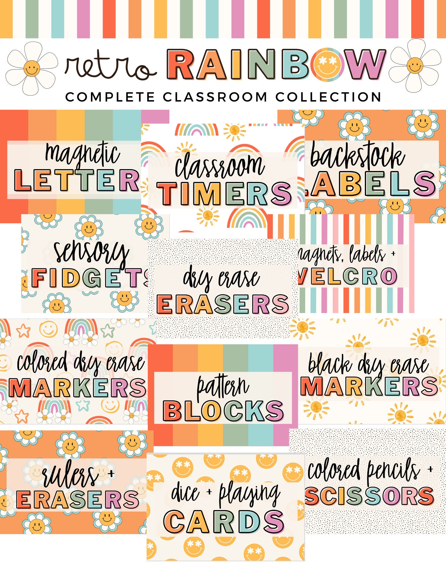 Retro Rainbow Classroom Supply Labels