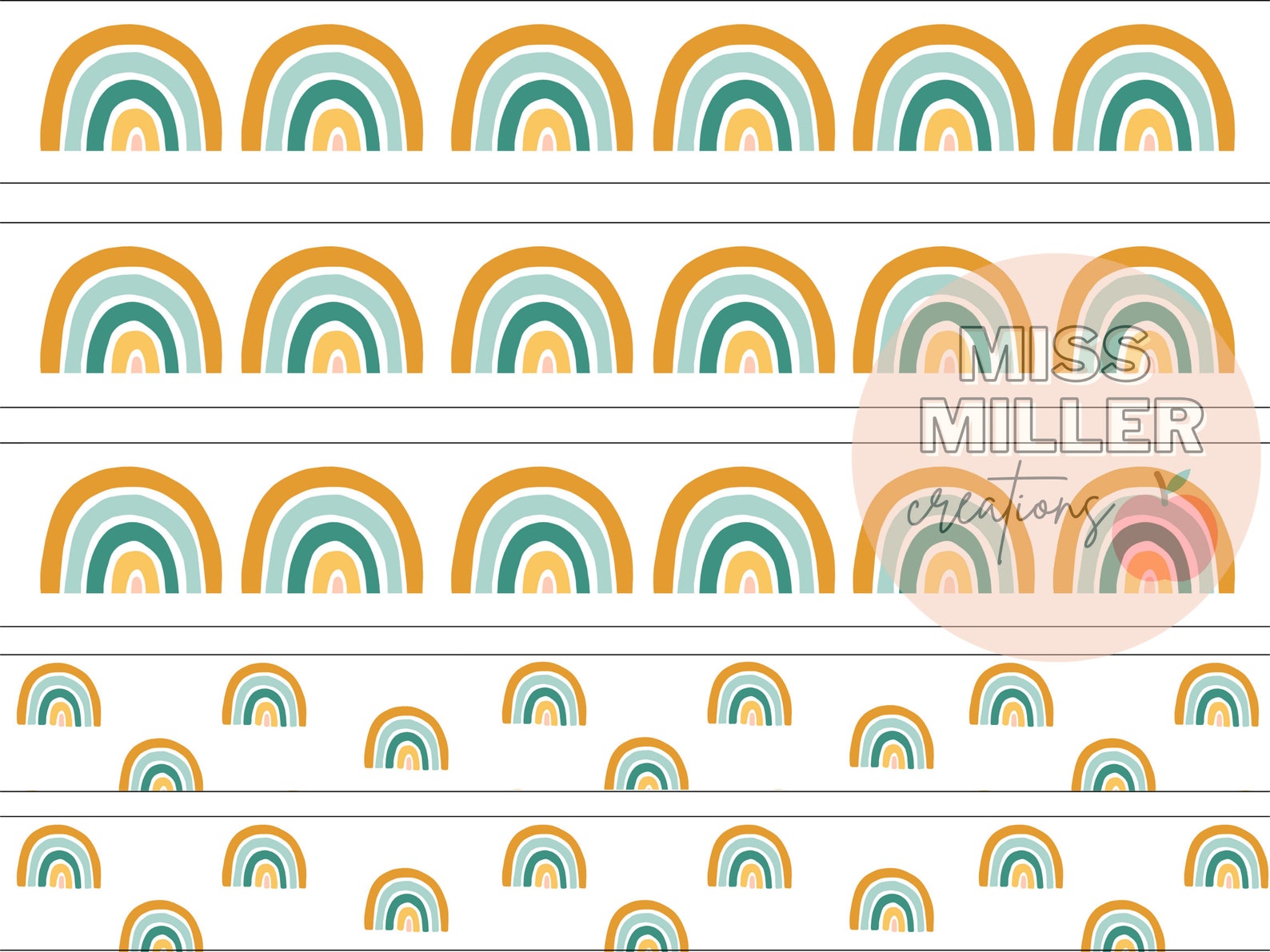 Modern Boho Rainbow Bulletin Board Borders Pack Etsy