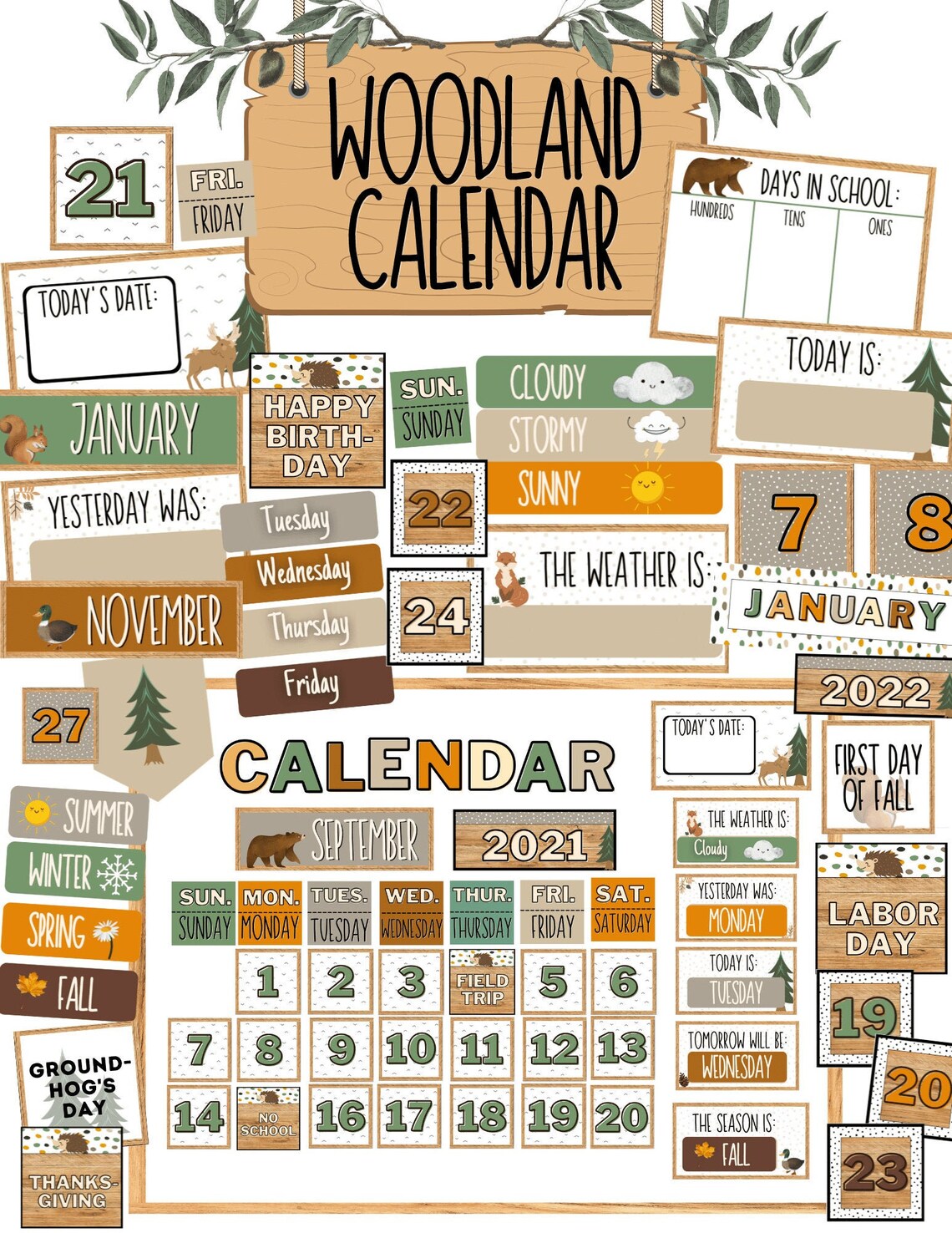 Woodland Interactive Classroom Calendar editable Etsy