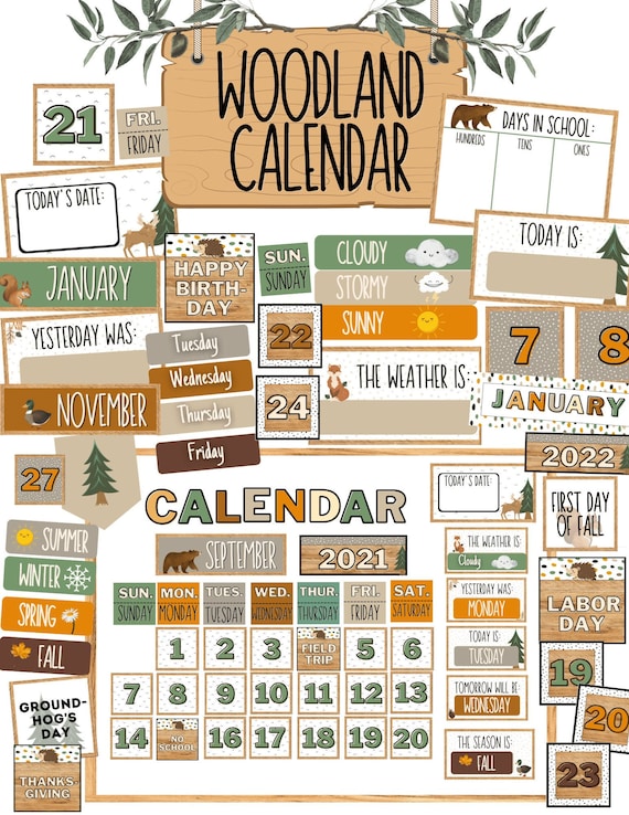 Woodland Interactive Classroom Calendar editable Etsy